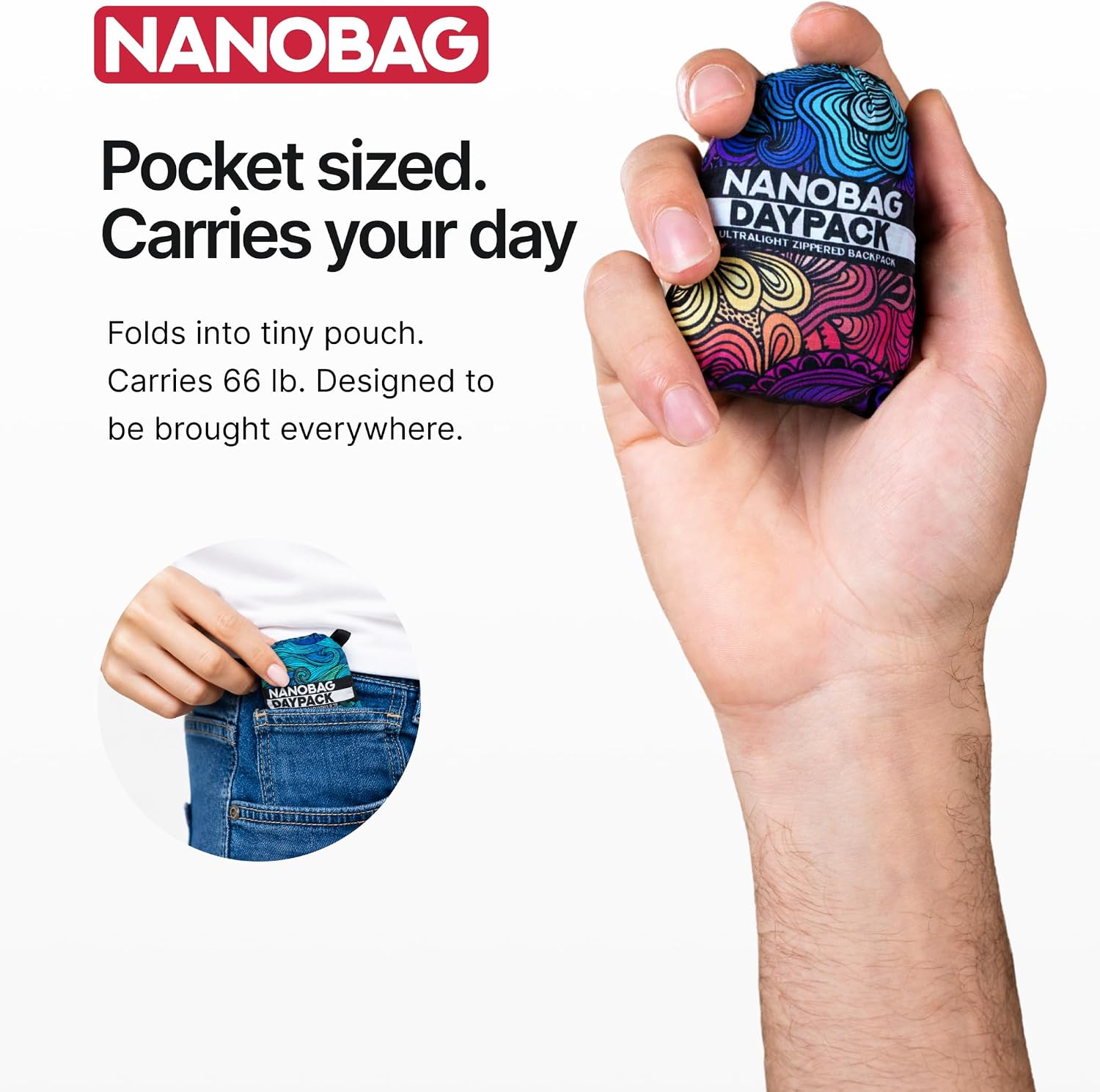Nanobag Daypack 16L Ultralight Packable Foldable Travel Backpack for Hiking | 1.15 oz Portable Collapsible Pocket-Size with YKK Zipper and Wide Comfortable Shoulder Straps for Everyday Use and Sports - Image 3