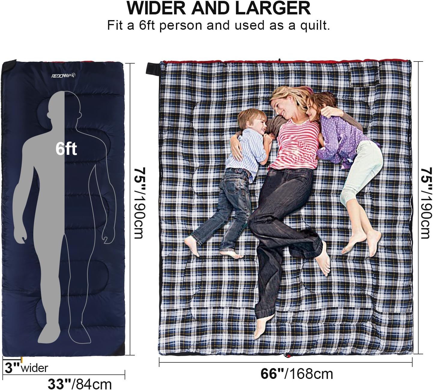 REDCAMP Cotton Flannel Sleeping Bag for Camping Backpacking, Adults Cold Weather Envelope Sleeping Bags with 2/3/4/6lbs Filling - Image 2