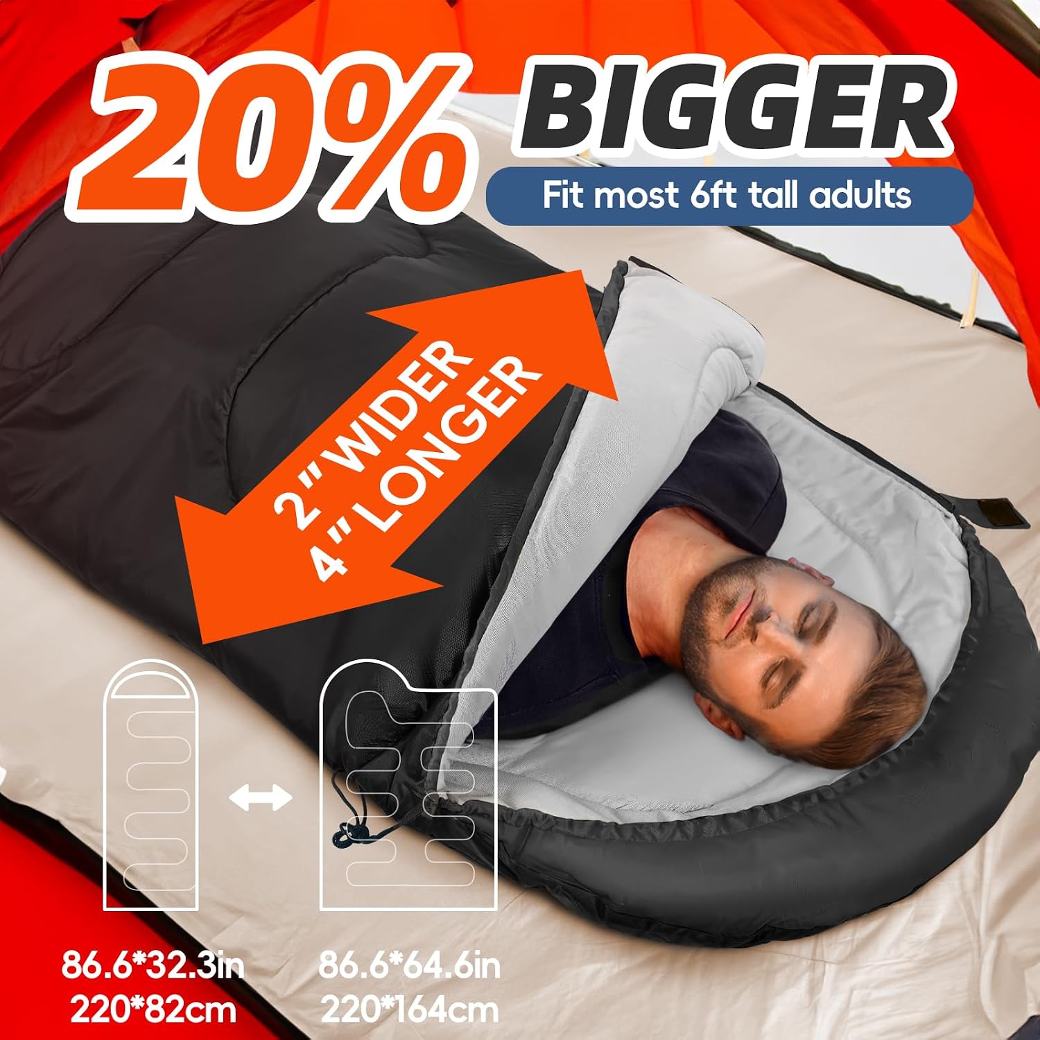 MEREZA Sleeping Bags XL for Adults Mens Large Wide Sleeping Bag for Camping - Image 4